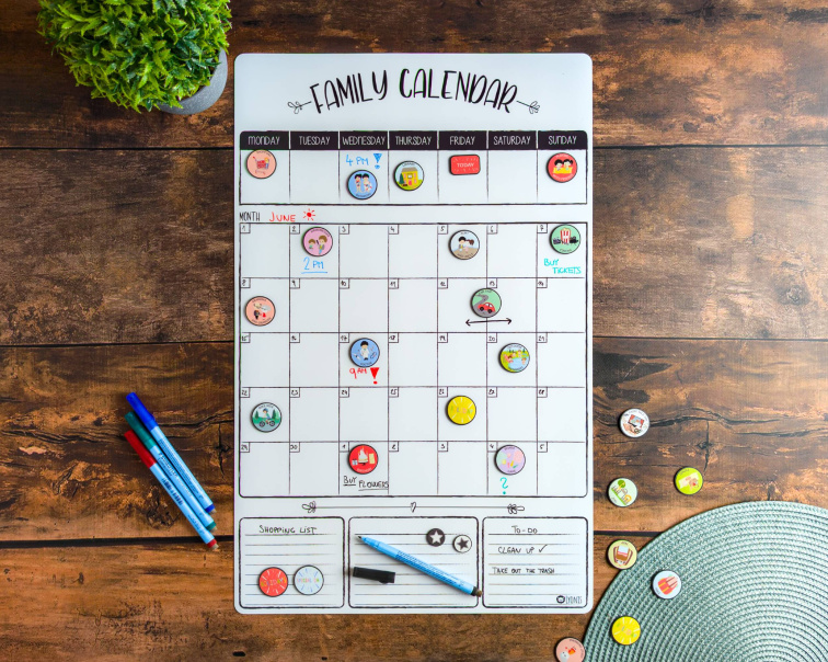 Magnetic Family Calendar - Monthly & Weekly Layout