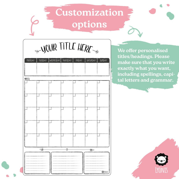 Magnetic Family Calendar - Monthly & Weekly Layout