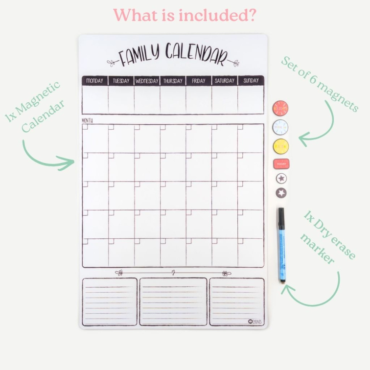 Magnetic Family Calendar - Monthly & Weekly Layout