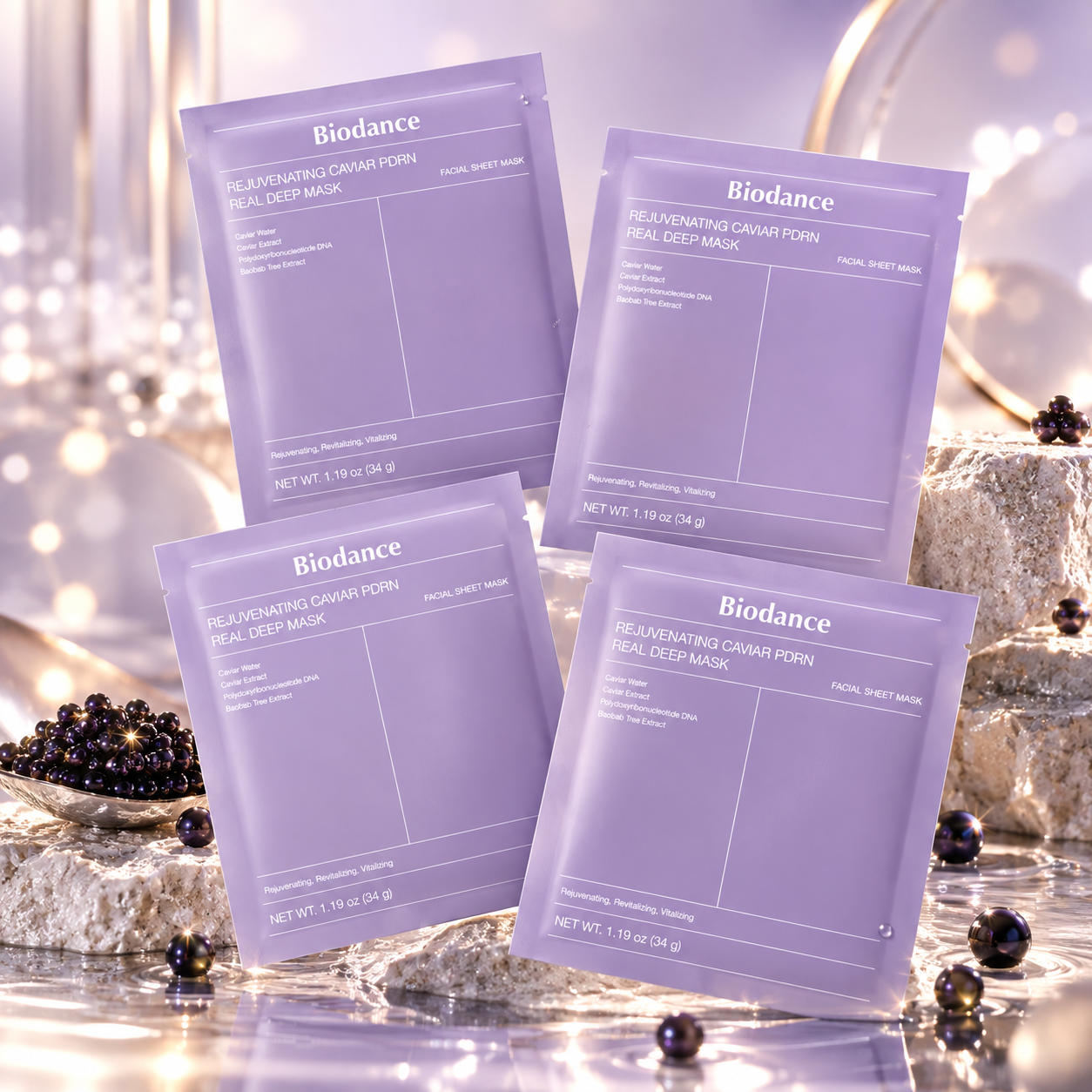 Revitalizační hydrogelová maska s kaviárem a PDRN – Biodance 4 ks × 34 g
