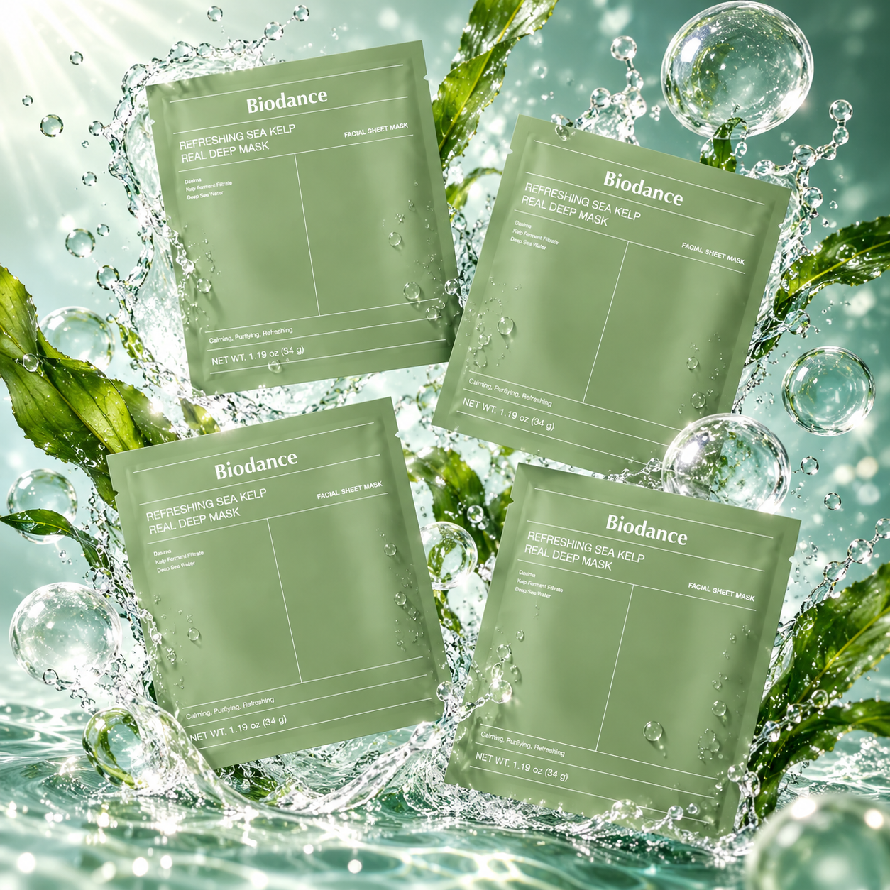 Zklidňující hydrogelová maska s mořskými řasami – Biodance 4 ks × 34 g
