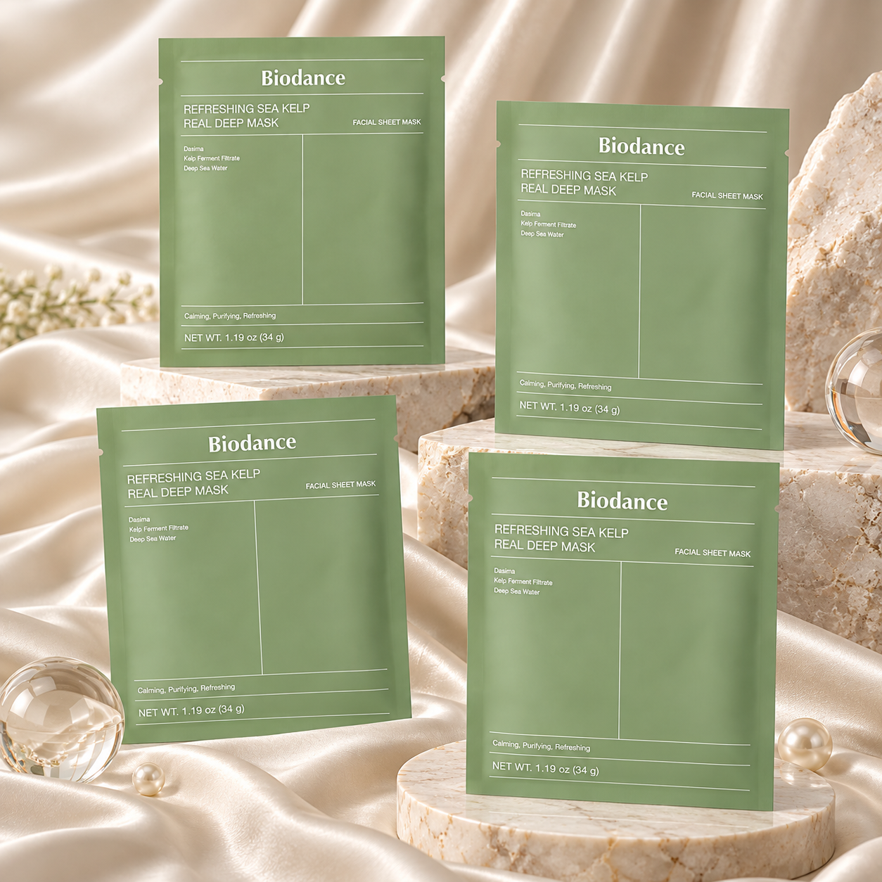 Zklidňující hydrogelová maska s mořskými řasami – Biodance 4 ks × 34 g