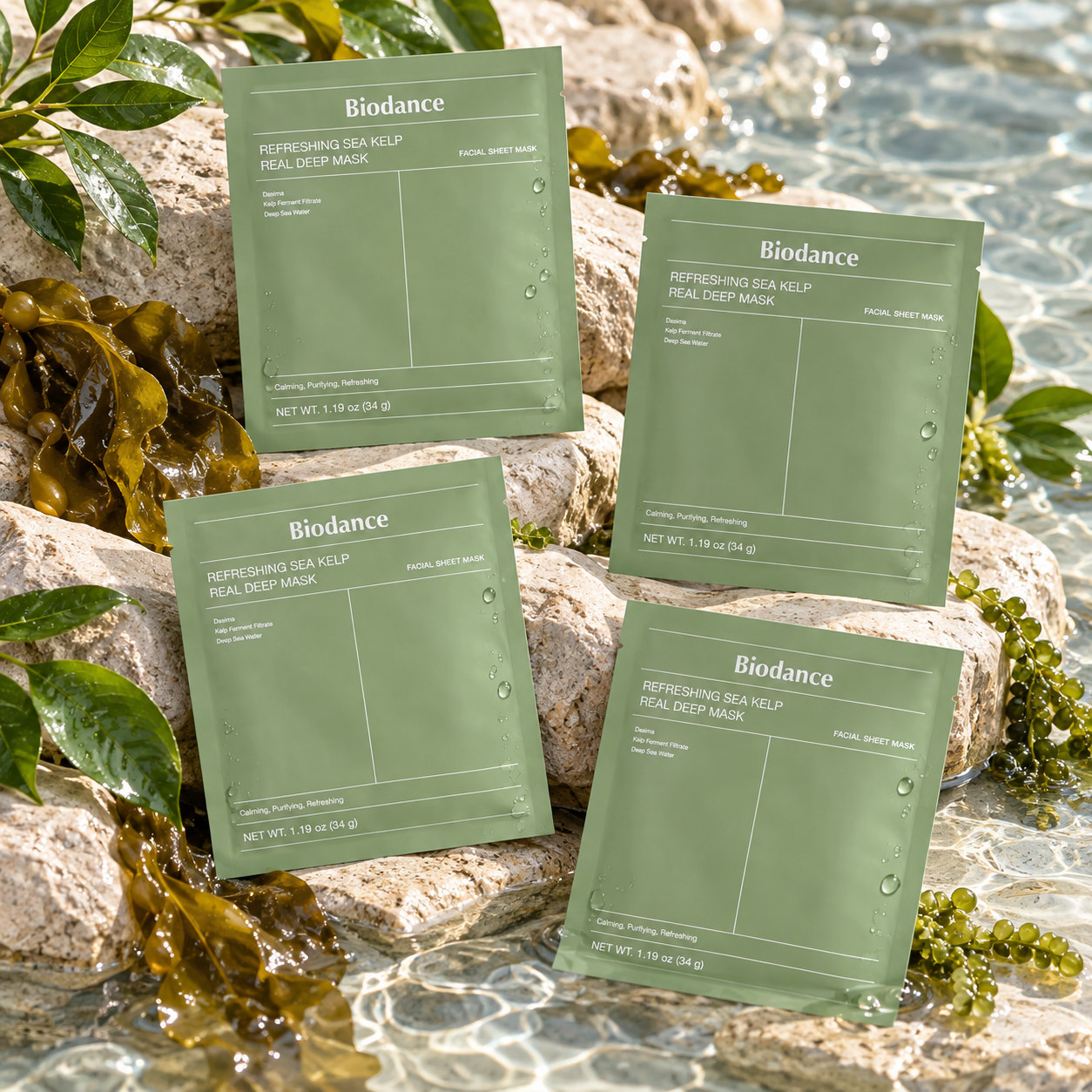 Zklidňující hydrogelová maska s mořskými řasami – Biodance 4 ks × 34 g