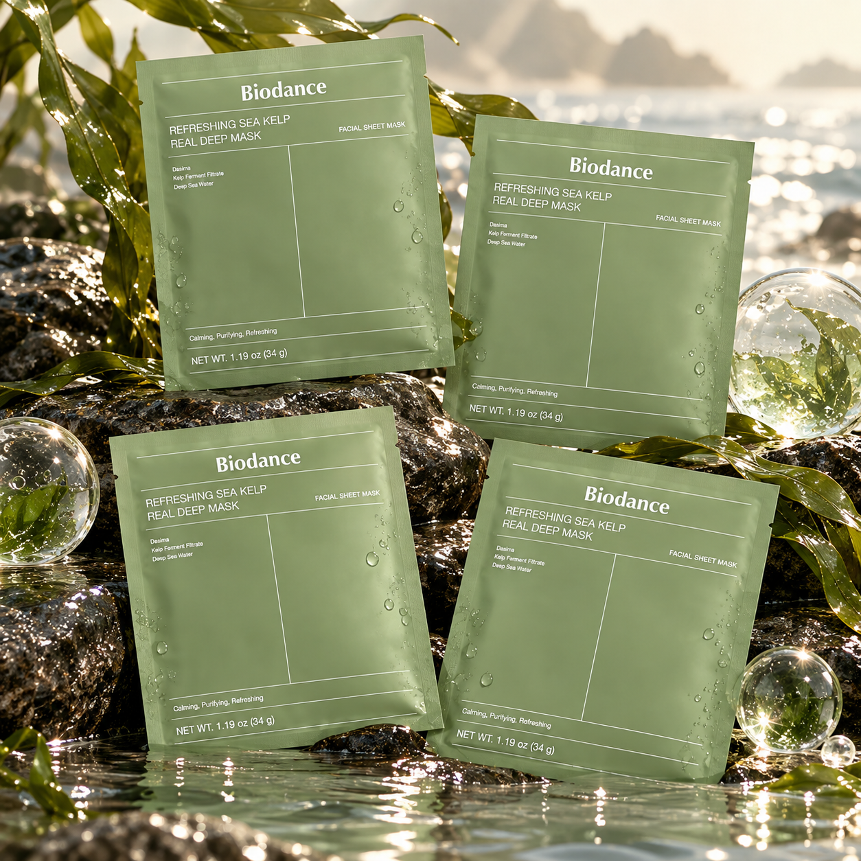 Zklidňující hydrogelová maska s mořskými řasami – Biodance 4 ks × 34 g