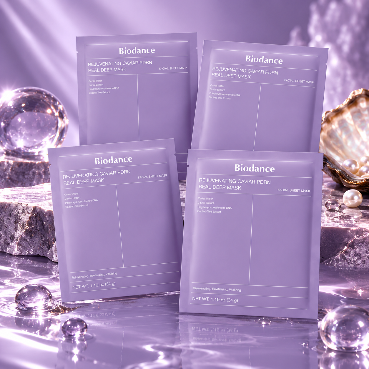 Revitalizační hydrogelová maska s kaviárem a PDRN – Biodance 4 ks × 34 g