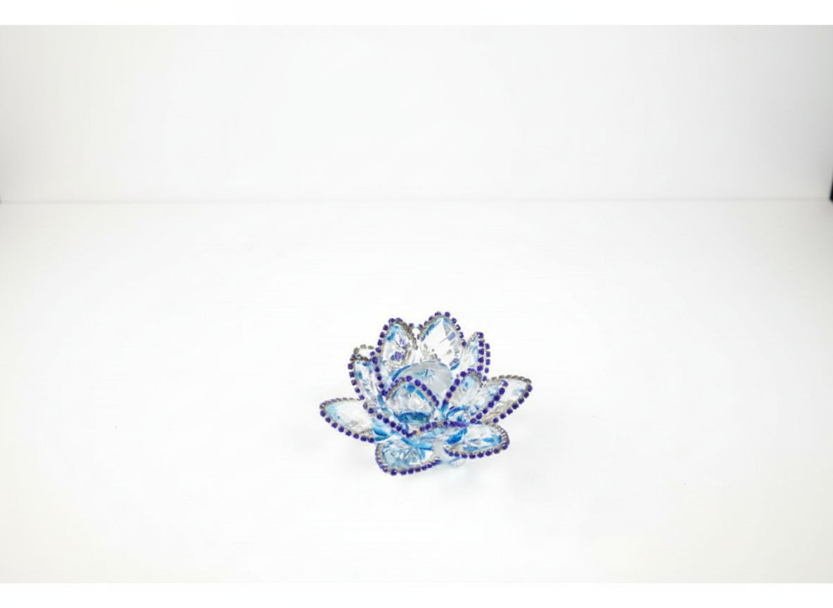 Křišťálový lotos modrý s modrými kamínky - Luxusní dekorace