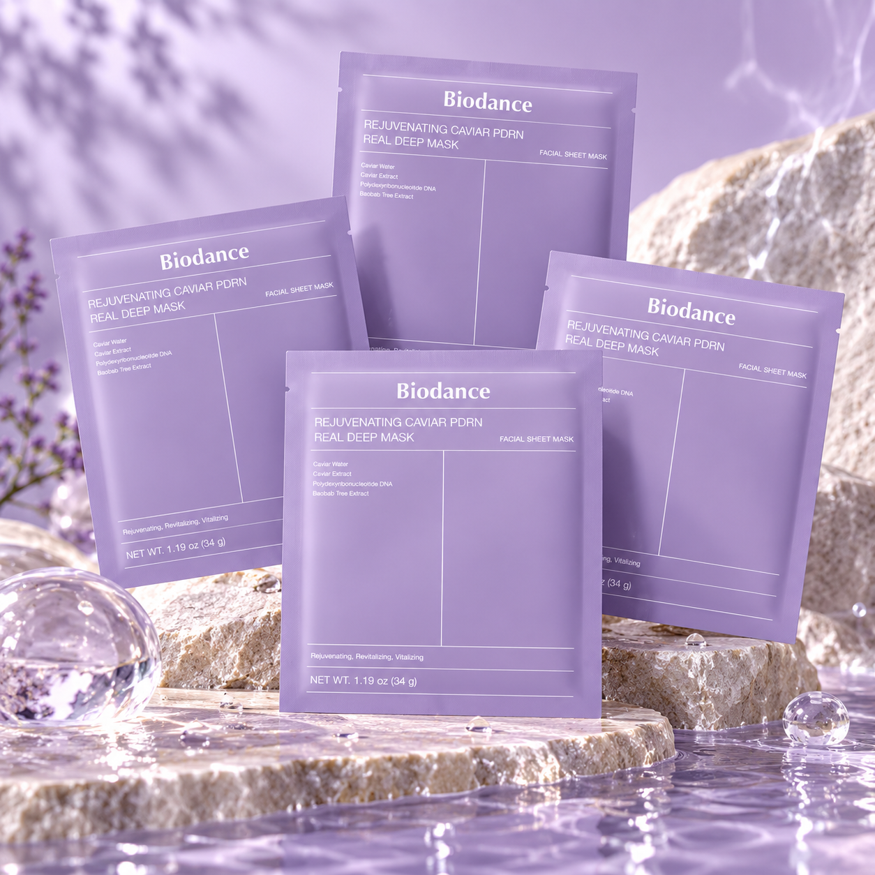 Revitalizační hydrogelová maska s kaviárem a PDRN – Biodance 4 ks × 34 g