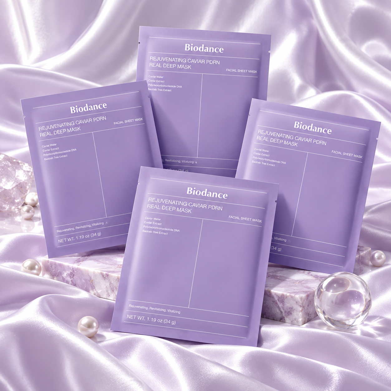 Revitalizační hydrogelová maska s kaviárem a PDRN – Biodance 4 ks × 34 g