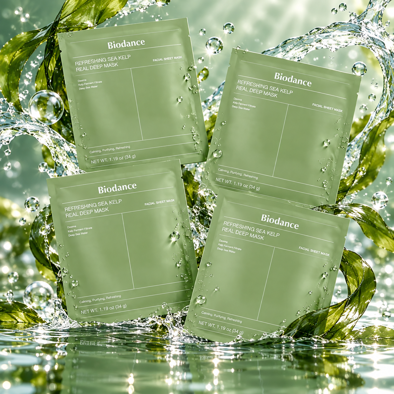 Zklidňující hydrogelová maska s mořskými řasami – Biodance 4 ks × 34 g
