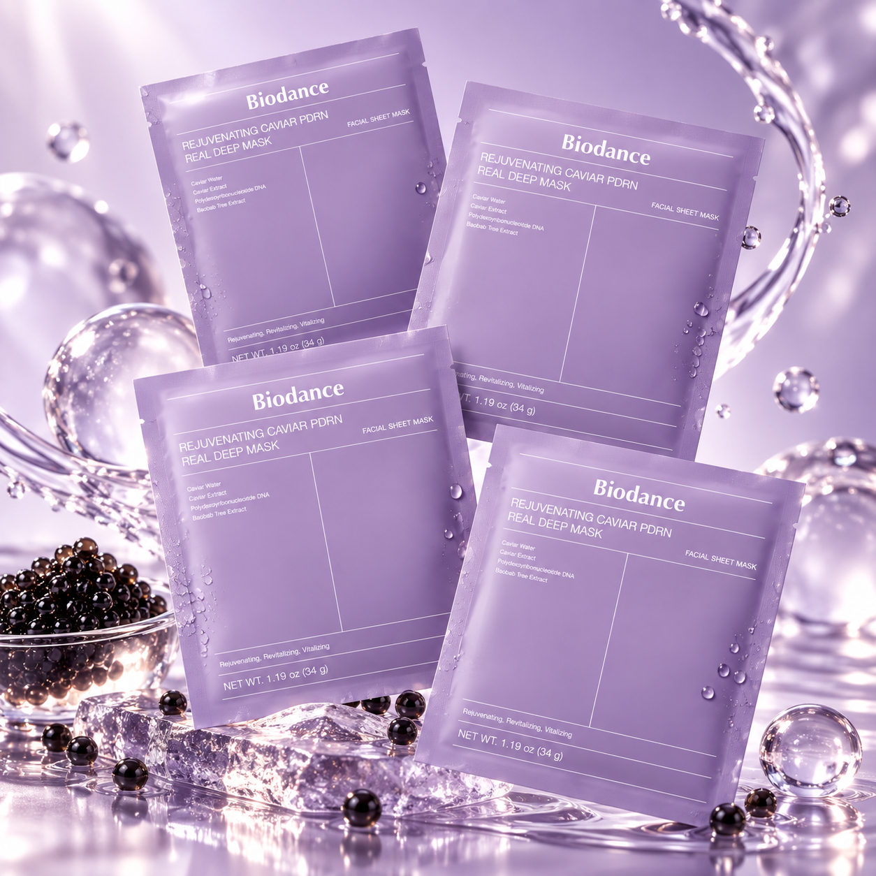 Revitalizační hydrogelová maska s kaviárem a PDRN – Biodance 4 ks × 34 g