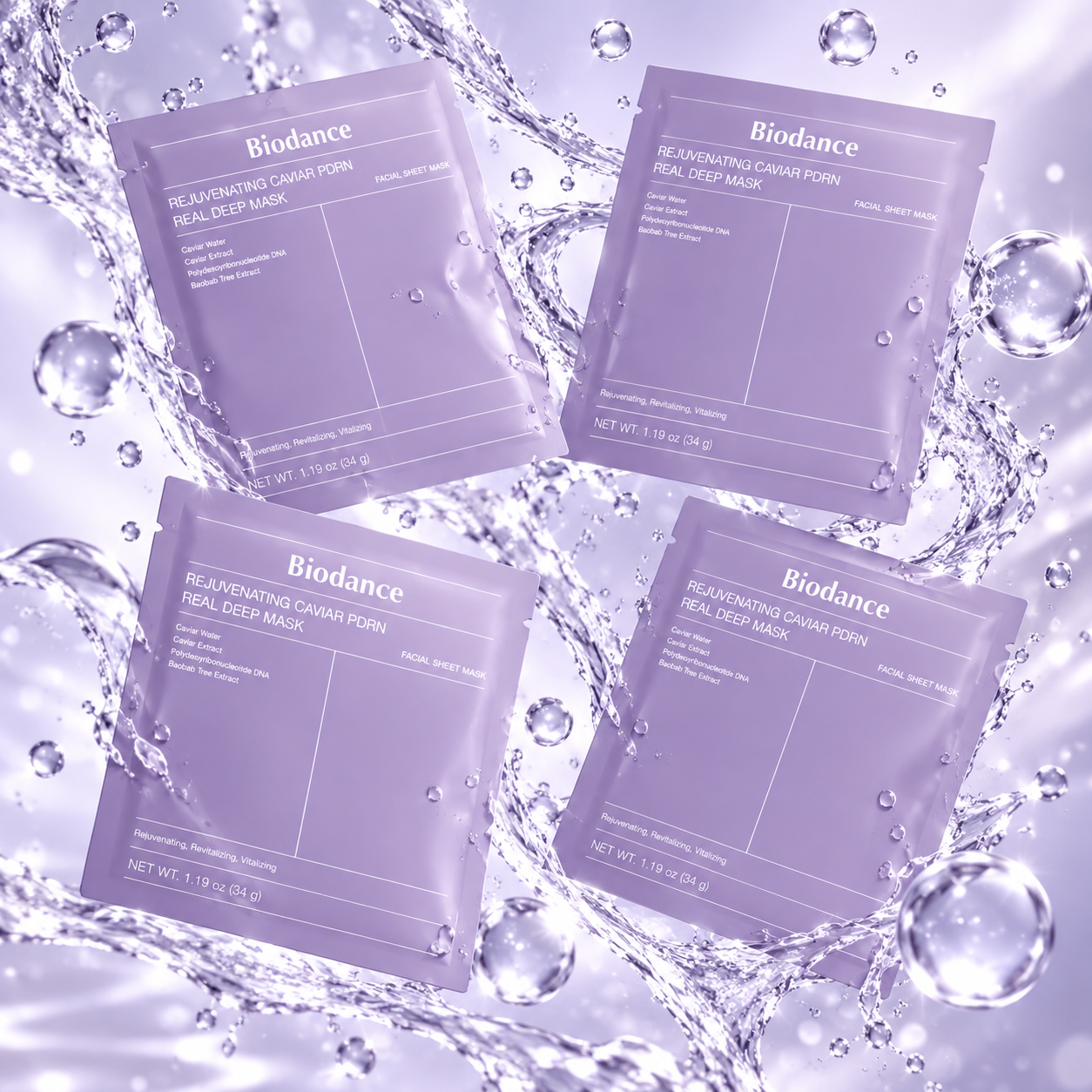 Revitalizační hydrogelová maska s kaviárem a PDRN – Biodance 4 ks × 34 g