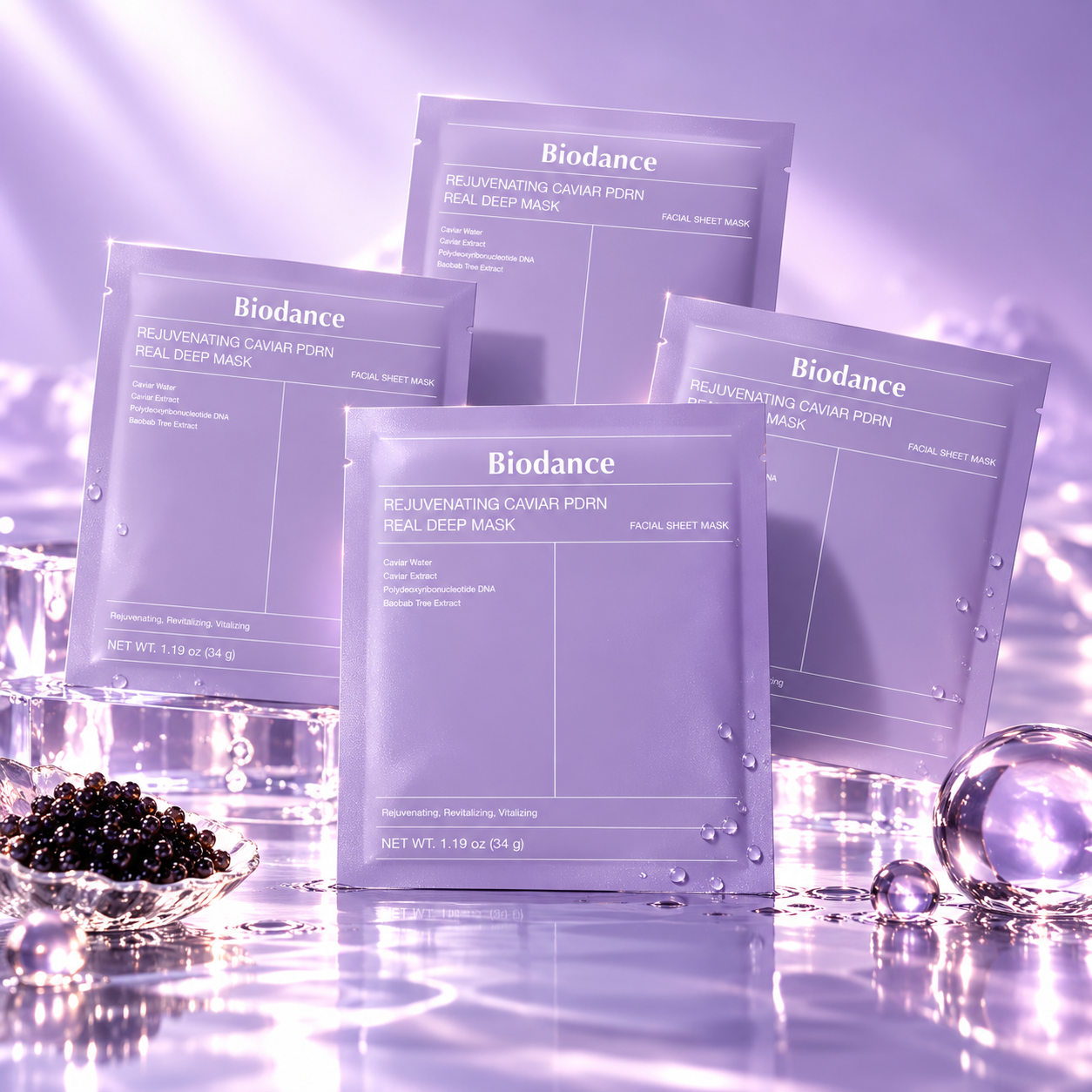 Revitalizační hydrogelová maska s kaviárem a PDRN – Biodance 4 ks × 34 g