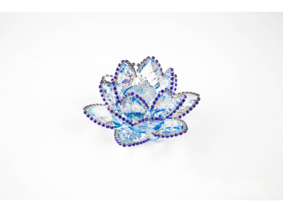 Křišťálový lotos modrý s modrými kamínky - Luxusní dekorace