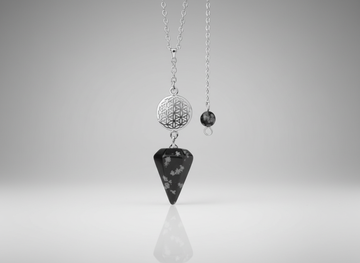 Kyvadlo z vločkového obsidiánu s květem života - malé