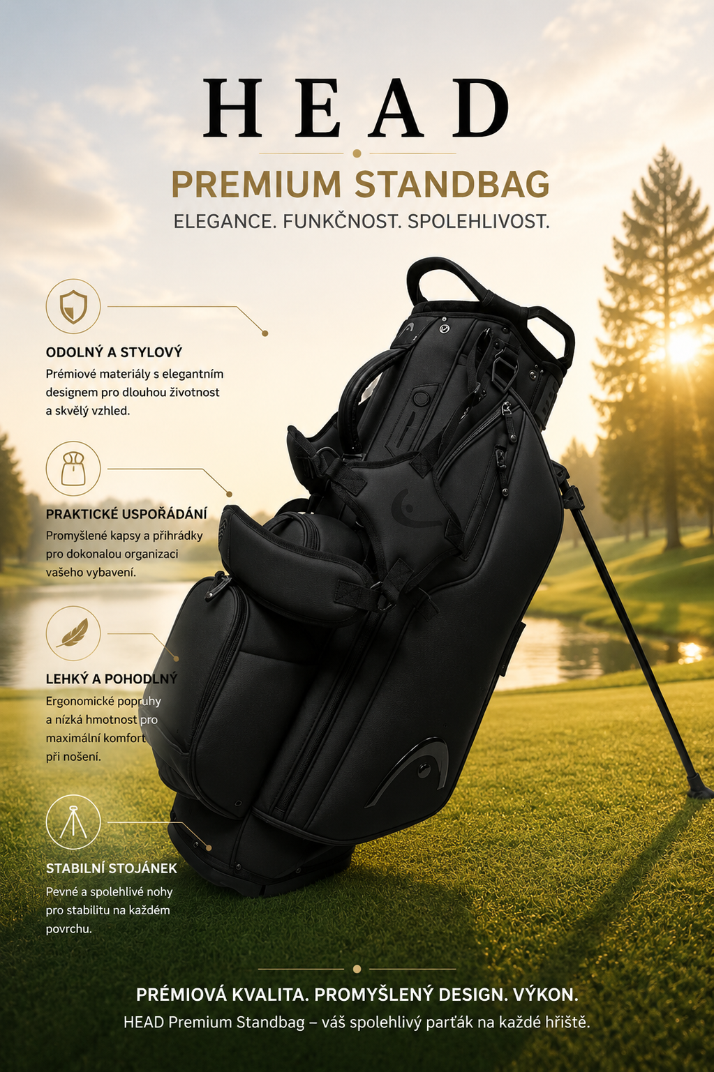 HEAD premium golfový standbag černý