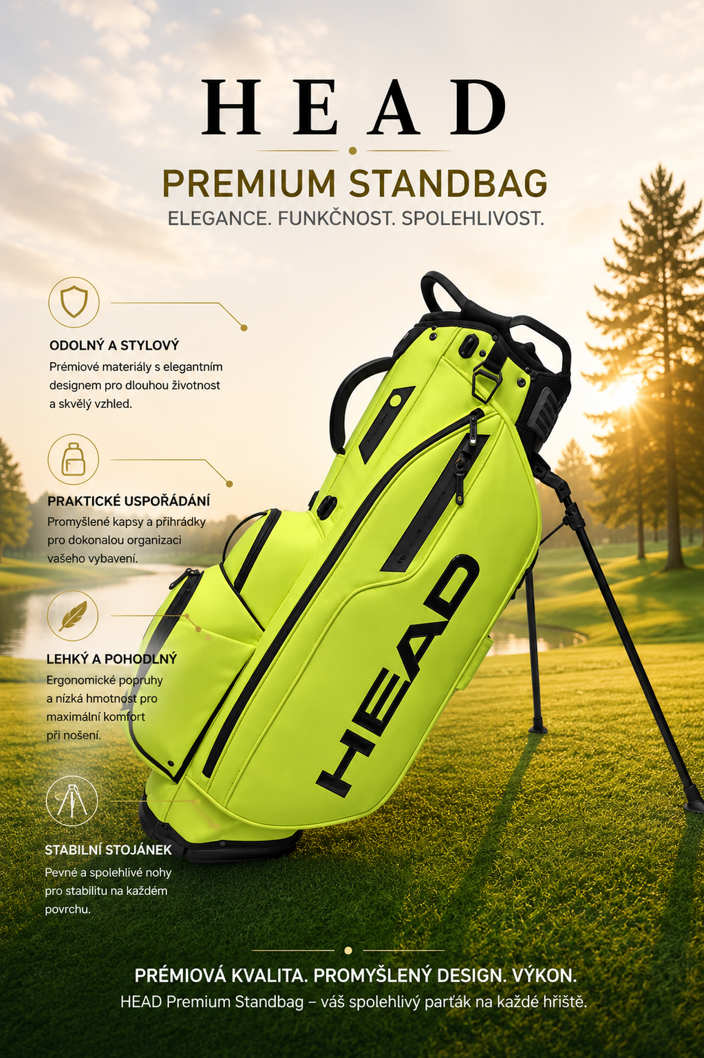 Torba golfowa HEAD premium stojąca żółto-zielona