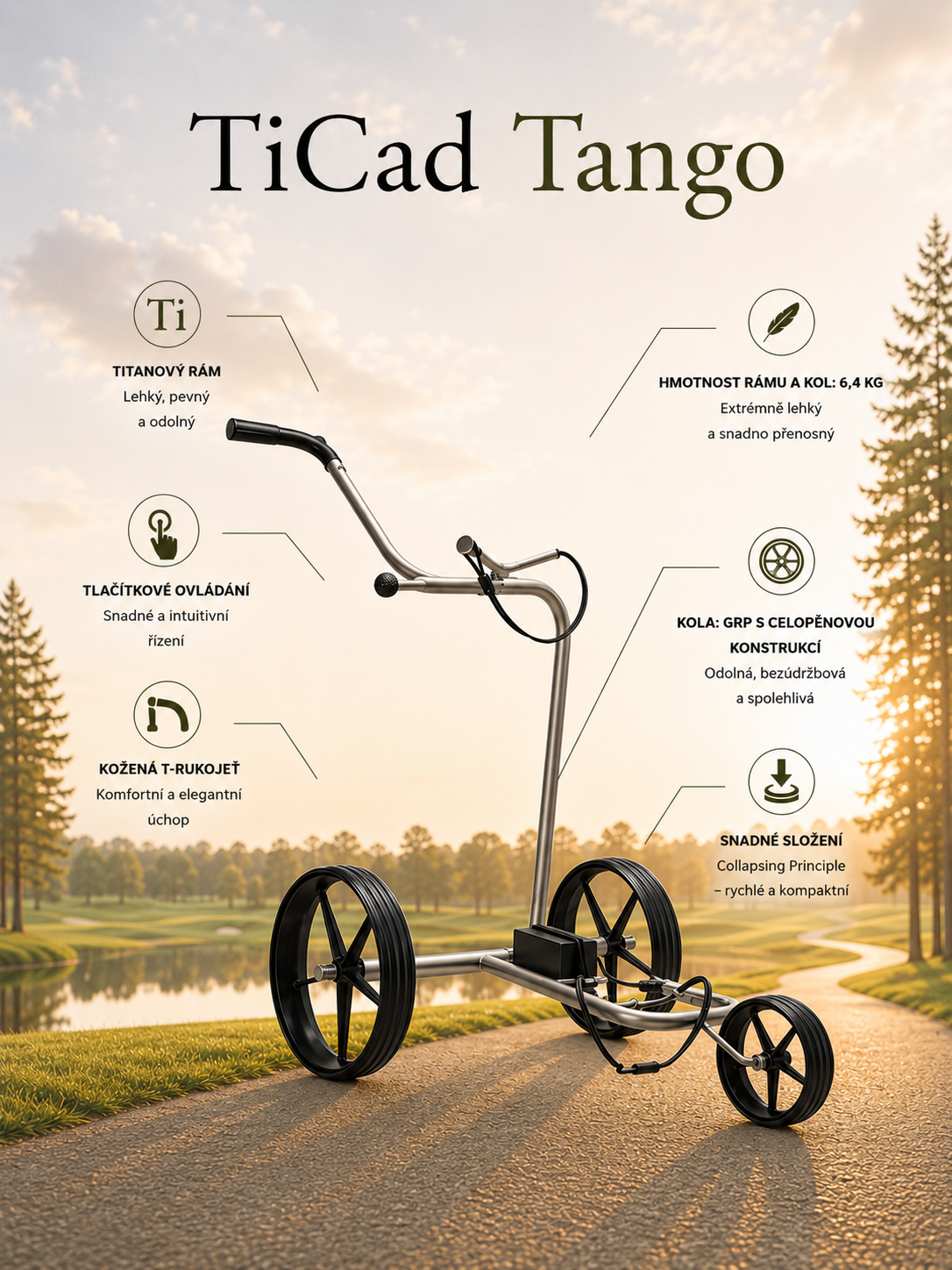 TiCad Tango elektrický titanový golfový vozík