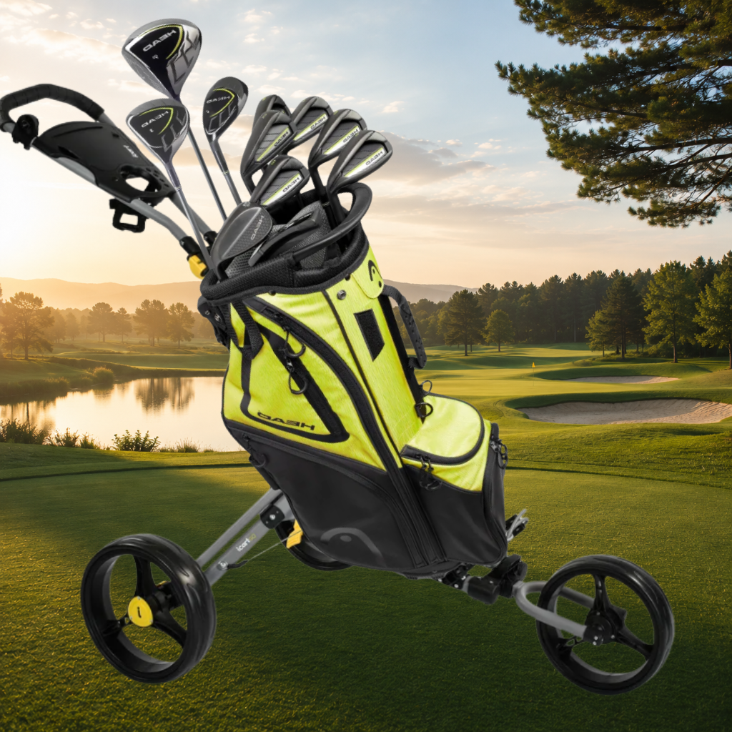HEAD pánský kompletní golfový set + skladný ruční vozík iCart go - ocel stiff RH