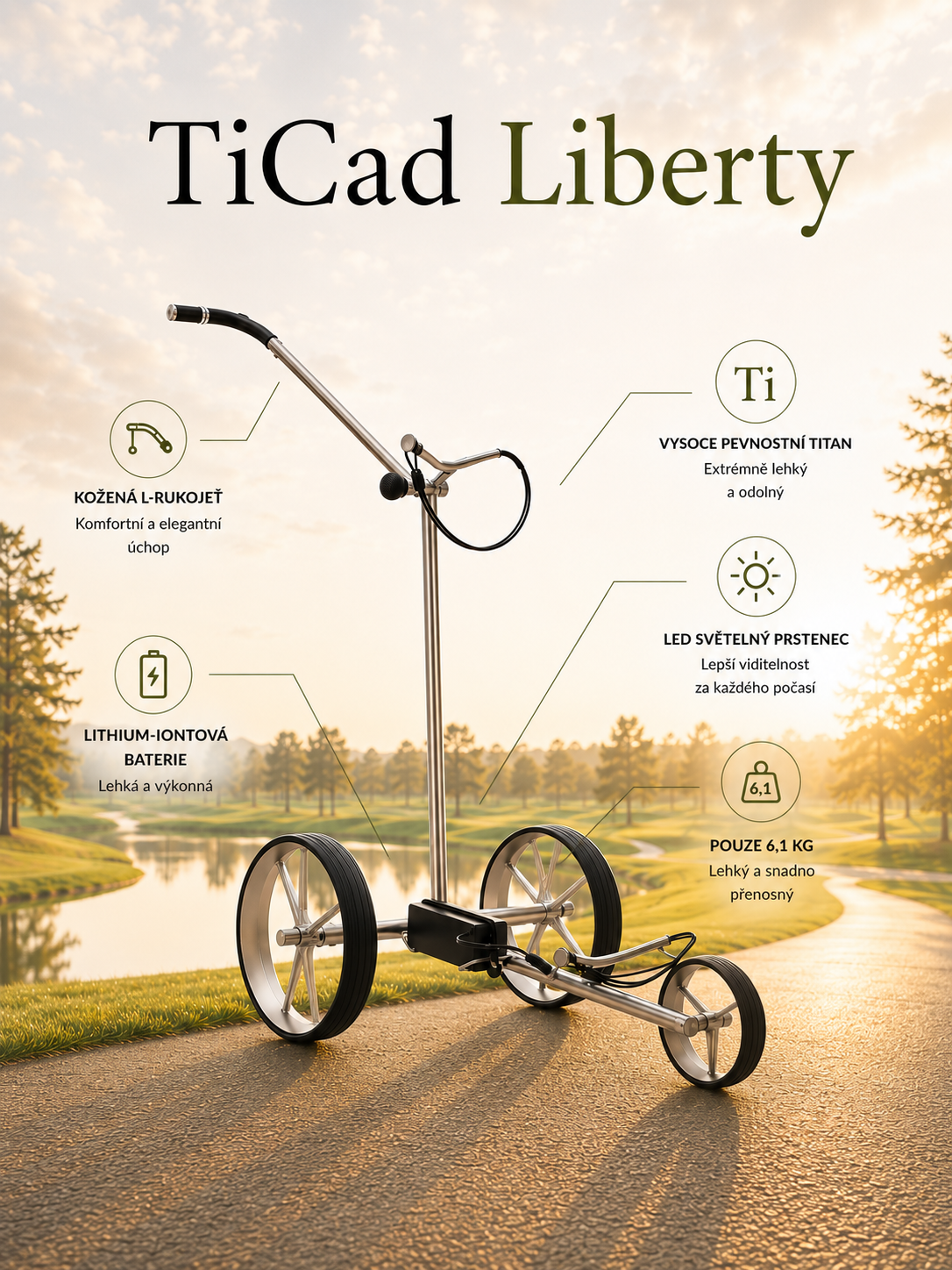 TiCad Liberty elektrický titanový golfový vozík