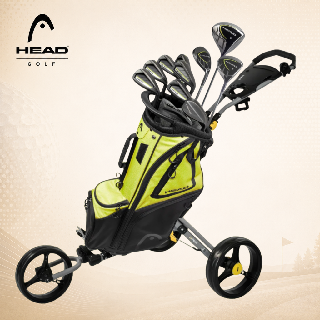 HEAD pánský kompletní golfový set + skladný ruční vozík iCart go - ocel stiff RH