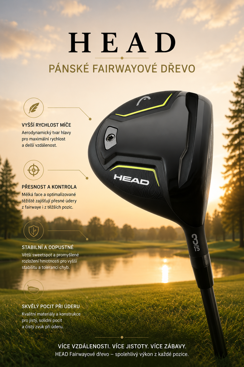 Drewniana piłka golfowa HEAD 3 dla mężczyzn, fairway