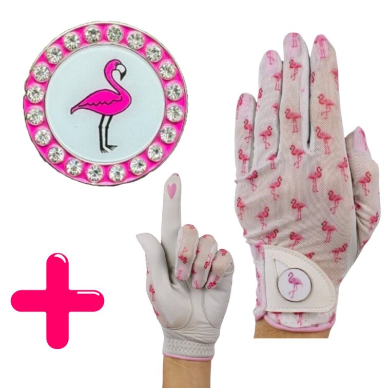 BEST OF GOLF America dámská golfová rukavice Flamingle vel L levá+ stylové markovátko Crystal Flamingo