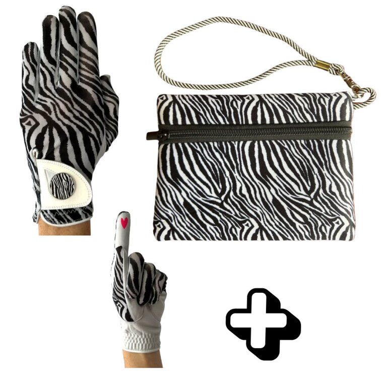 Rękawiczka golfowa damska BEST OF GOLF America Zebra rozmiar L lewa + torba golfowa damska Zebra