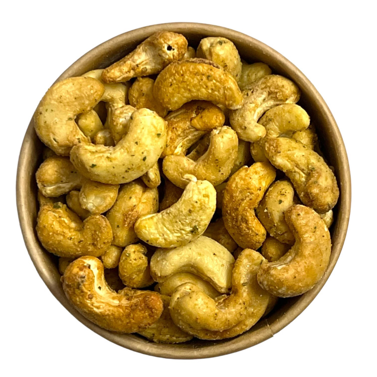 Kešu ořechy s česnekem a rozmarýnem v celofánku a kelímku 180g