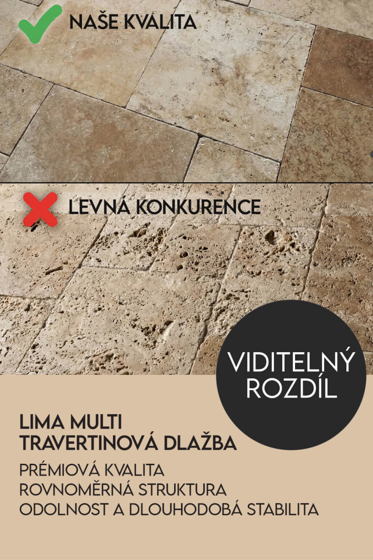 ZKOUŠKA Travertinová venkovní dlažba Lima Multi – románský patent 3 cm