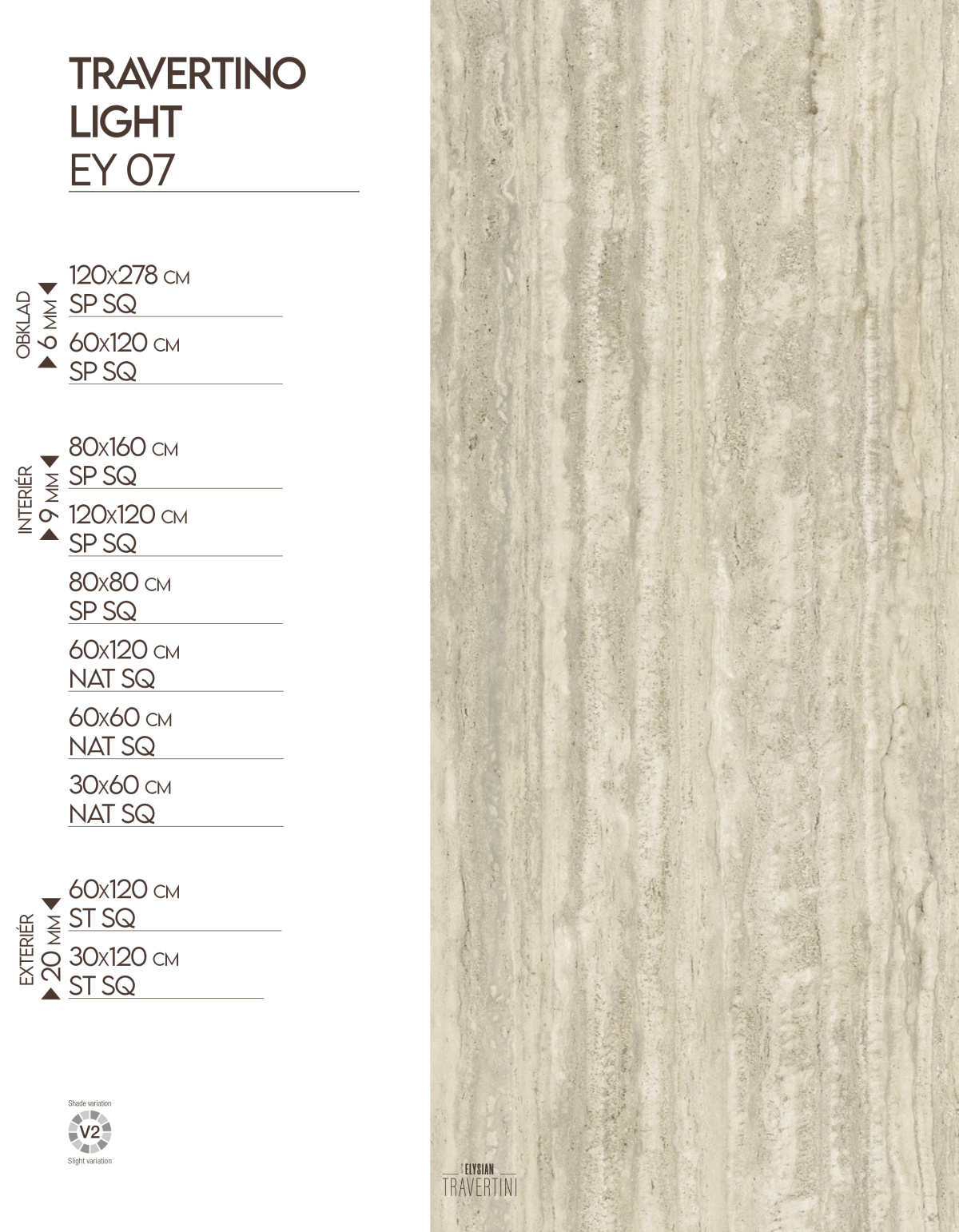 Dlažba a obklad Elysian 9 mm - Travertino Light EY 07
