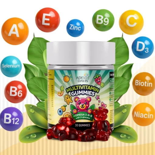 Adelle Davis – Multivitamin Gummies + Omega 3 and Beta-Glucan, for children from 3 years
