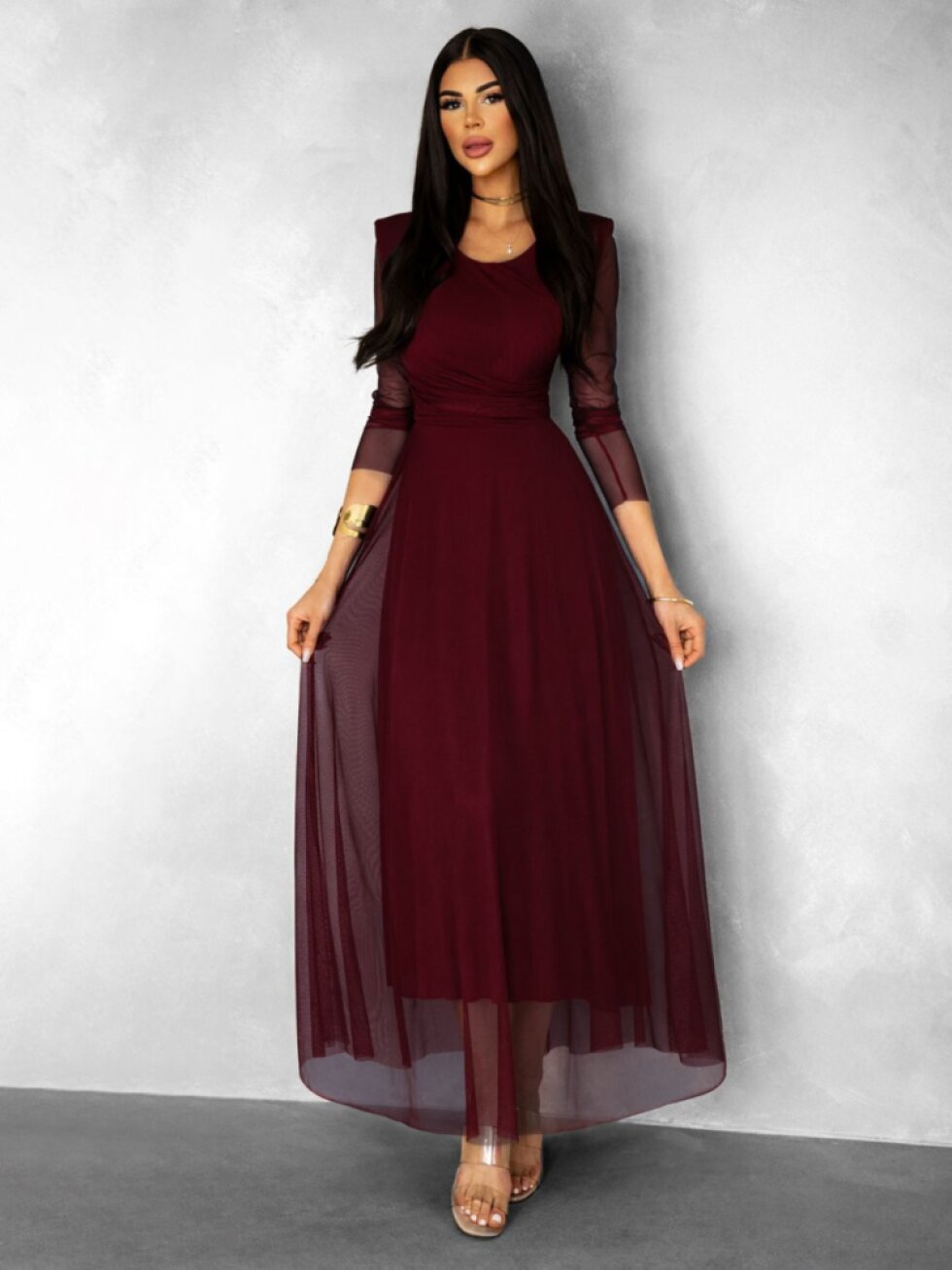 Vínové tylové společenské šaty ASHER