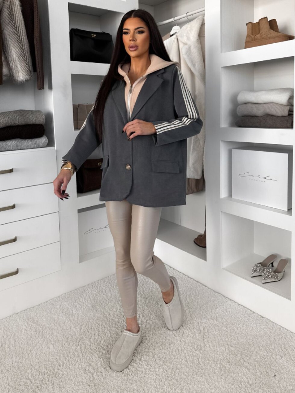 Šedé stylové sako LUMIREX s podšitou mikinou