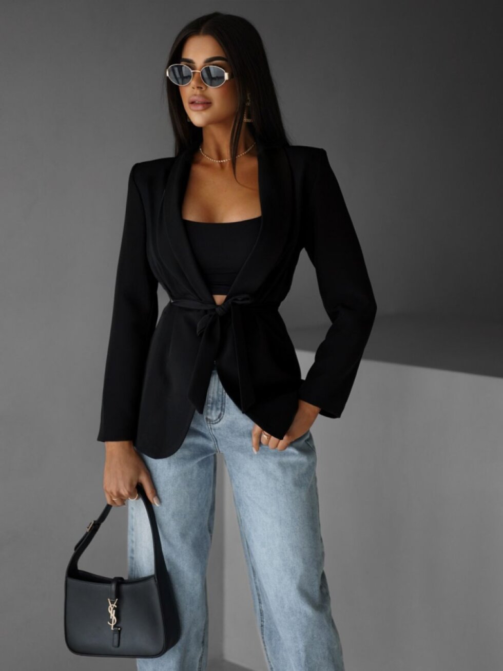 Černé elegantní sako ZABOET s páskem