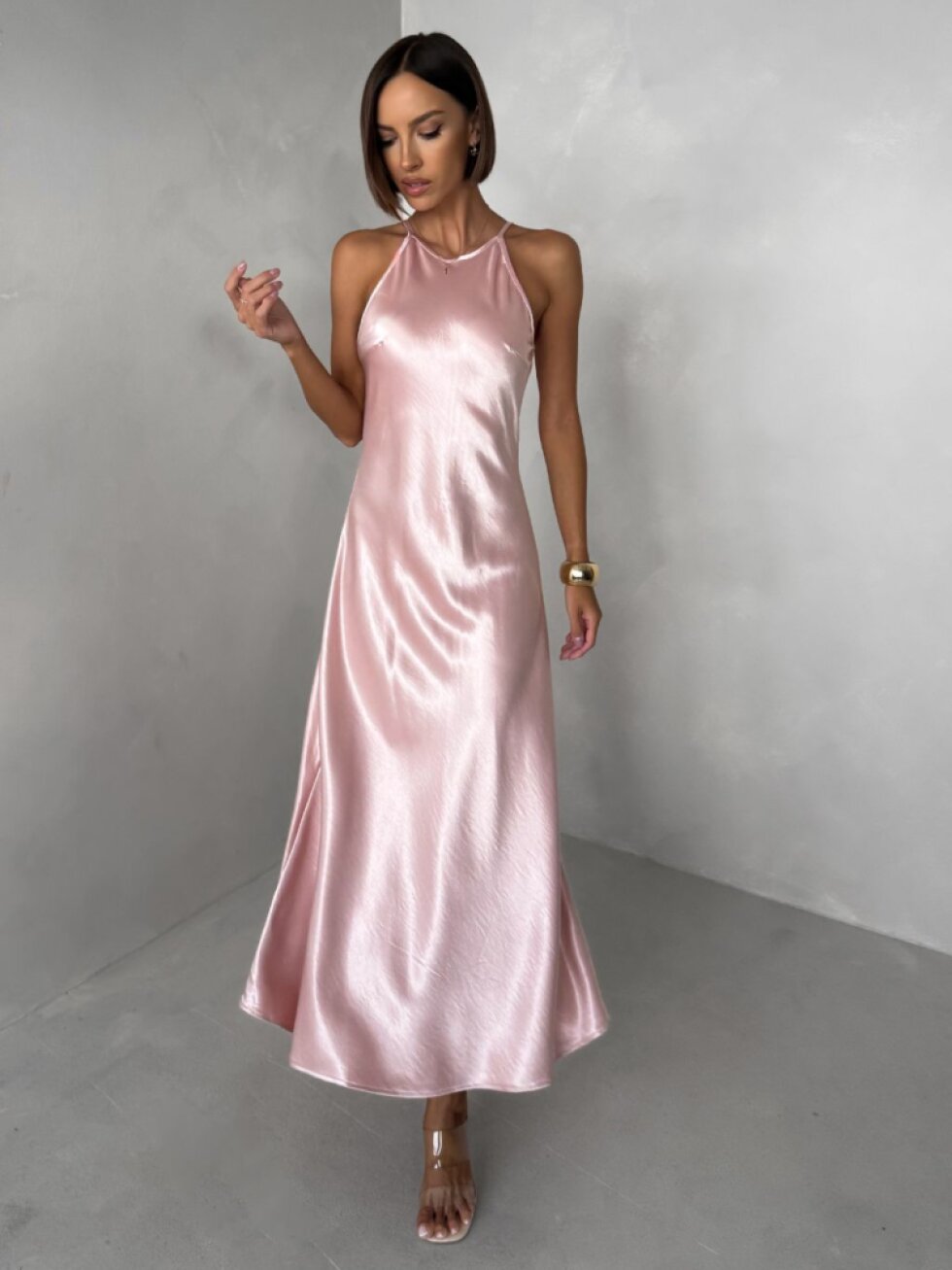 Světle růžové elegantní společenské šaty HYDRIS