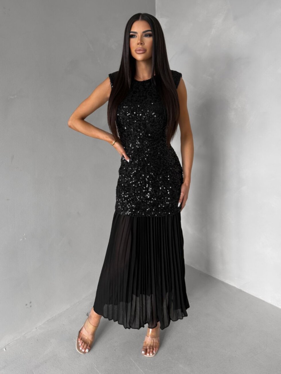 Černé společenské plesové třpytivé šaty SECTOR