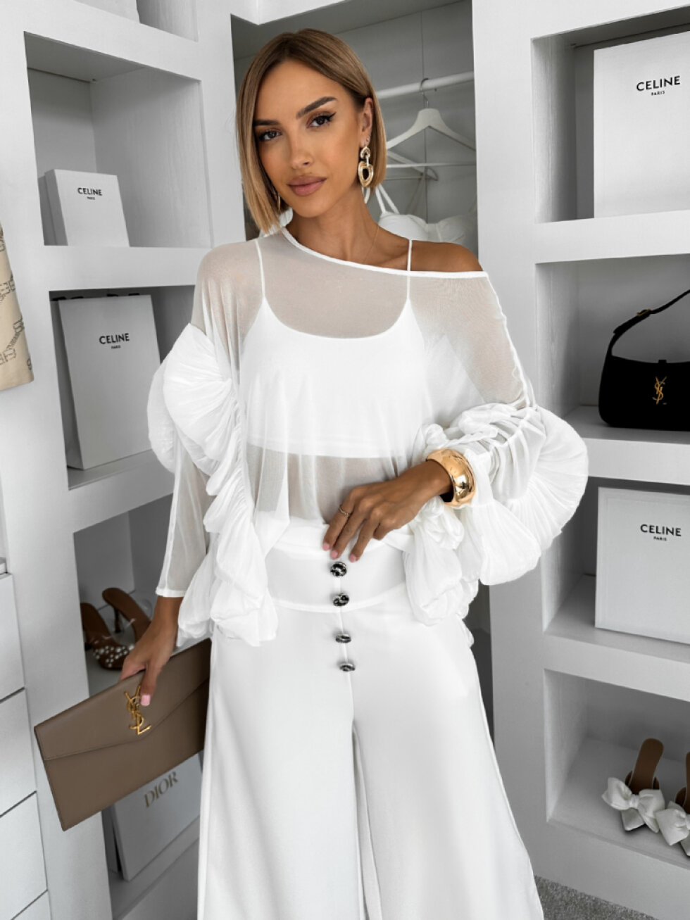 Bílá volánková transparentní halenka LIORA