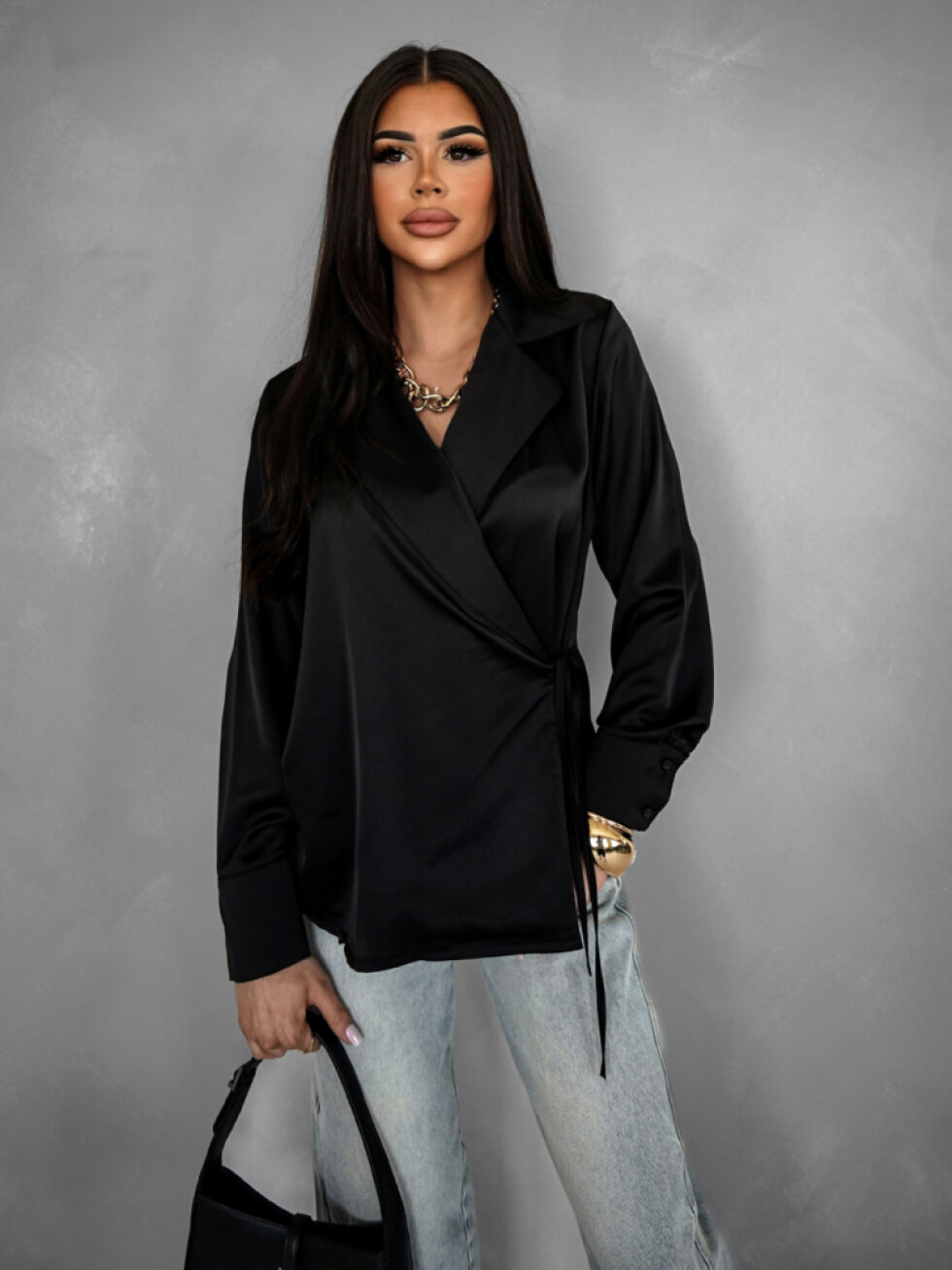 Černá elegantní zavinovací halenka HALENA