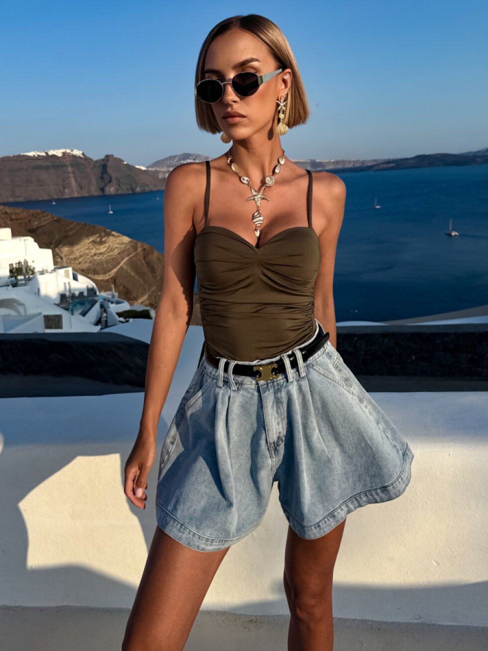Khaki korzetové body AMIRLAN na ramínka