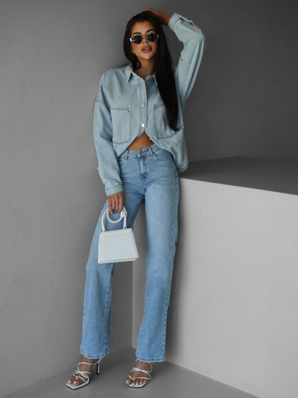 Modré stylové wide leg světlé džíny BONET