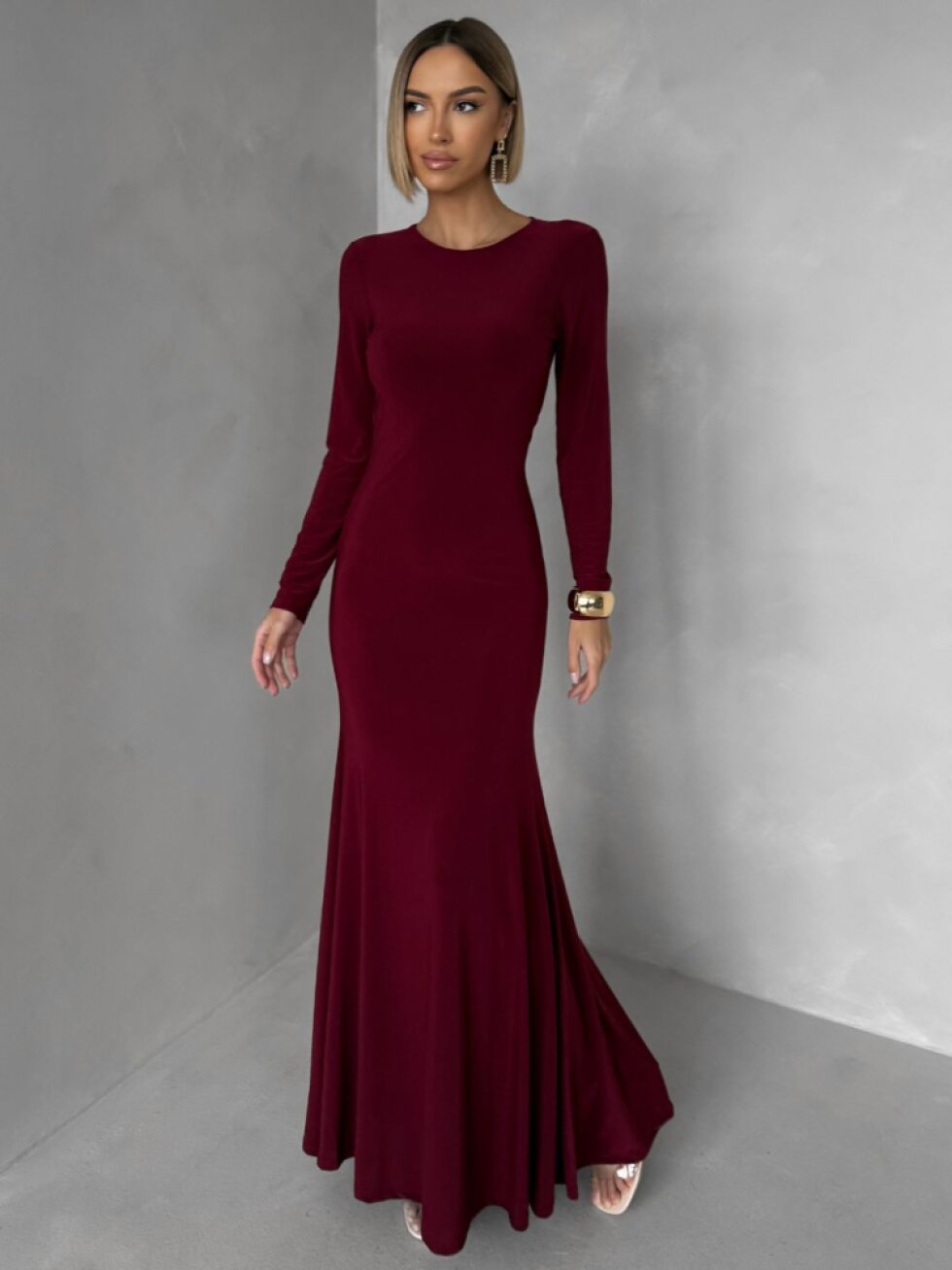 Vínové jednoduché společenské dlouhé šaty MORIEL