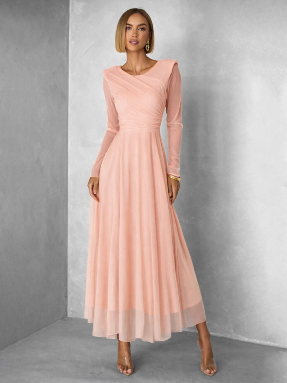 Meruňkové tylové společenské šaty ASHER