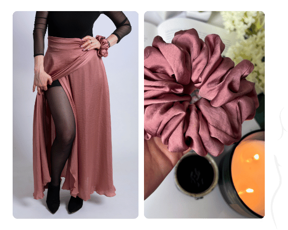 Bohatá scrunchie gumička Peithó - Starorůžová