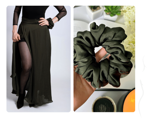 Bohatá scrunchie gumička Peithó - Khaki
