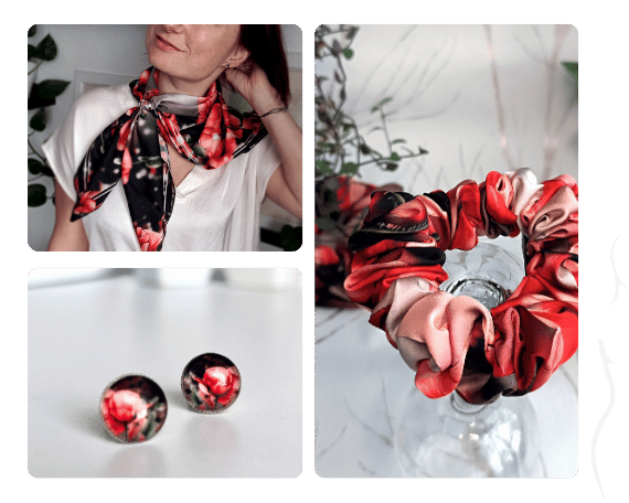 Úzká scrunchie gumička - Máky za noci