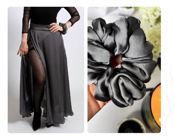 Bohatá scrunchie gumička Peithó - Antracitová