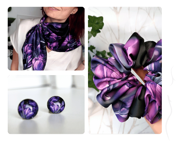 Střední scrunchie gumička - Tajemné tulipány