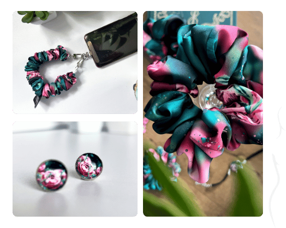 Střední scrunchie gumička - Smaragdově magická