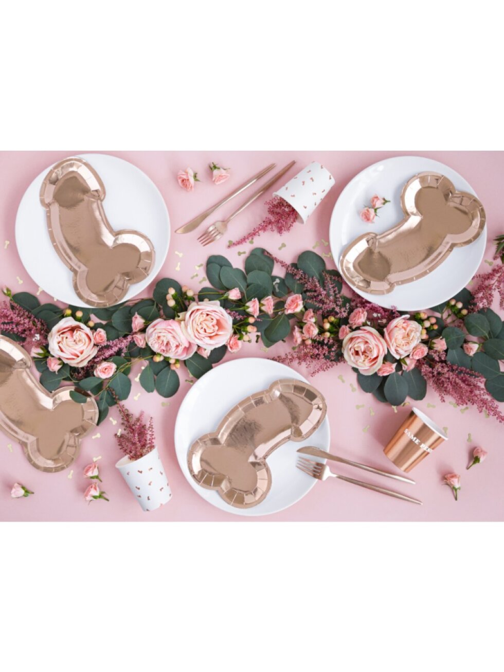 Party talířky penis rosegold – na rozlučku