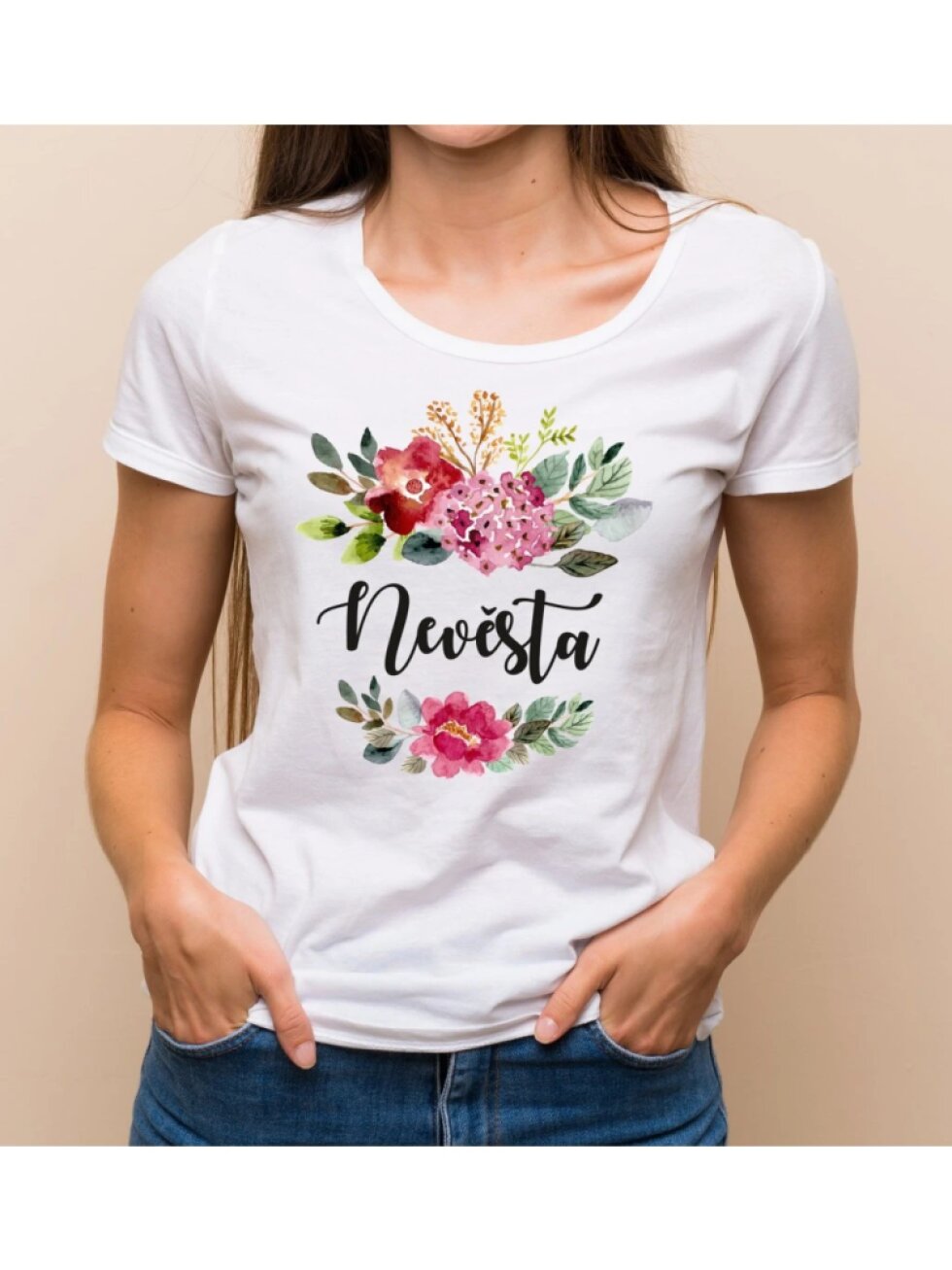 Květinové tričko barevné květy - Nevěsta